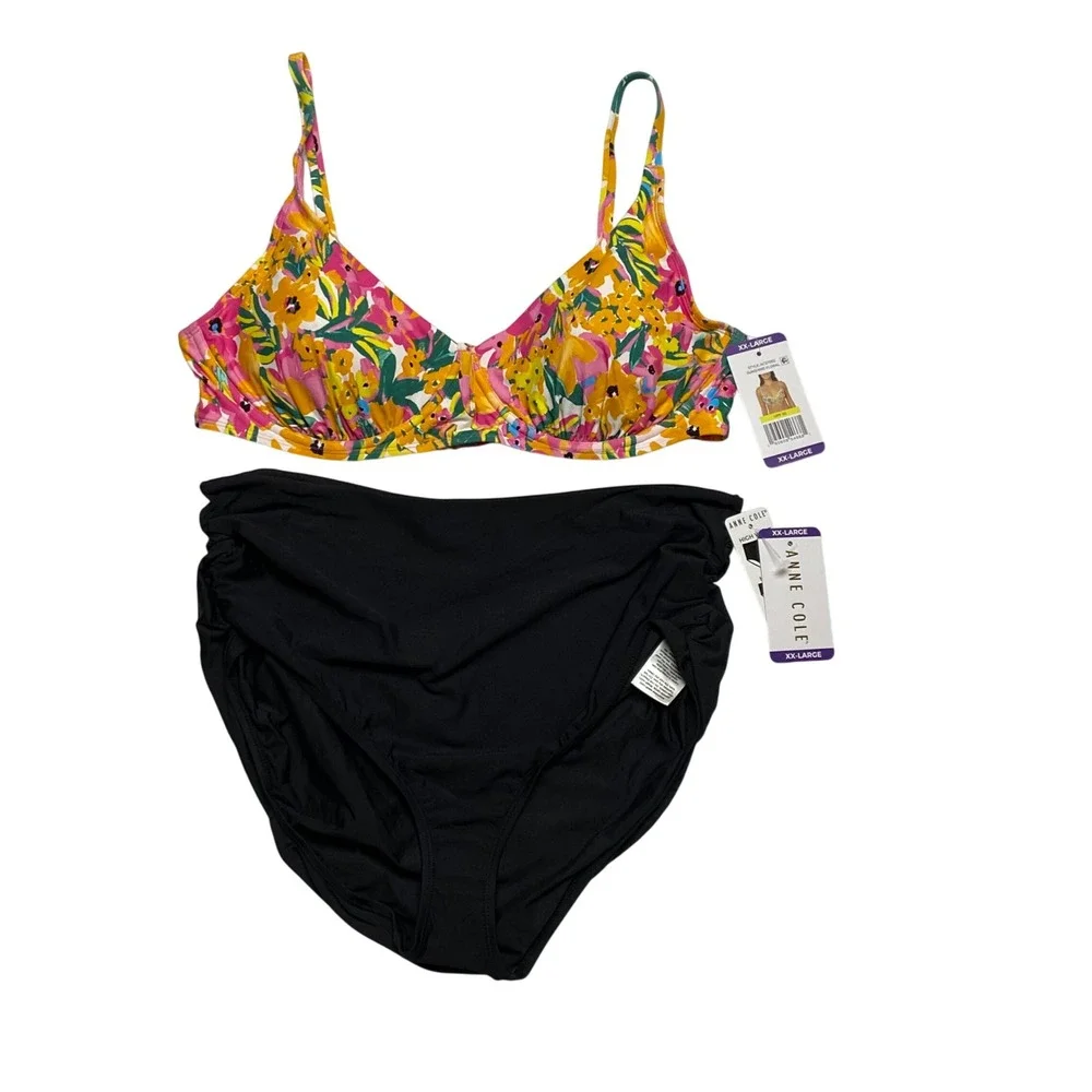 Anne Cole Floral Bikini Set Underwire Top Convertible Bottoms XX-Large NWT‎